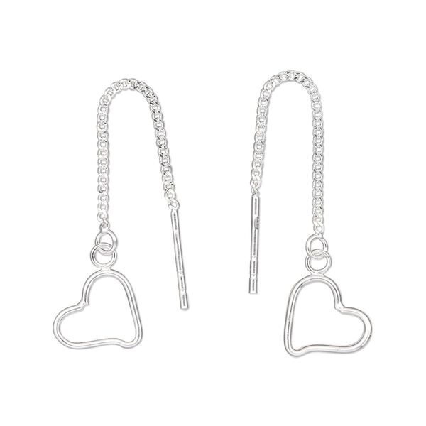 Ear thread, Create Compliments&reg;, sterling silver, 44mm with 9.5x8.5mm heart. Sold per pair. image number 0