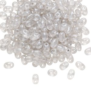 Seed bead, Preciosa Twin&trade; Czech glass, pkg/250g, 5x2.5mm oval, transparent light grey terra pearl clear, (08149).