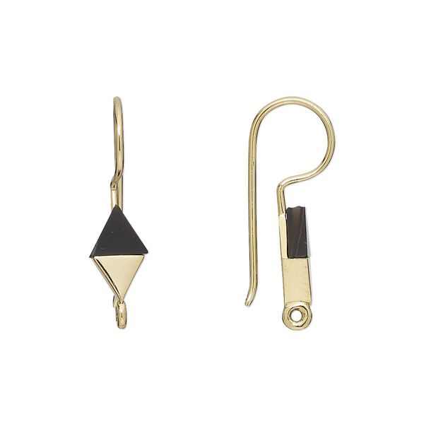 Ear wire fishhook 1pkg2 sterling silver / black onyx, 24mm / 10x6mm hand-cut diamond / closed loop, 19 gauge gold-finished 1 pair image number 0
