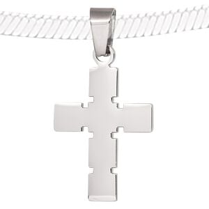 Pendant, stainless steel, 32x20mm double-sided notched cross. Sold individually.