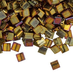 Seed bead, TILA&reg;, glass, pkg/40g, 5mm full tila square, opaque metallic rainbow golden, (TL-462).