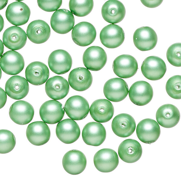 Bead 1pkg60, Czech pearl-coated glass druk, opaque matte sea foam green, 6mm round. image number 0