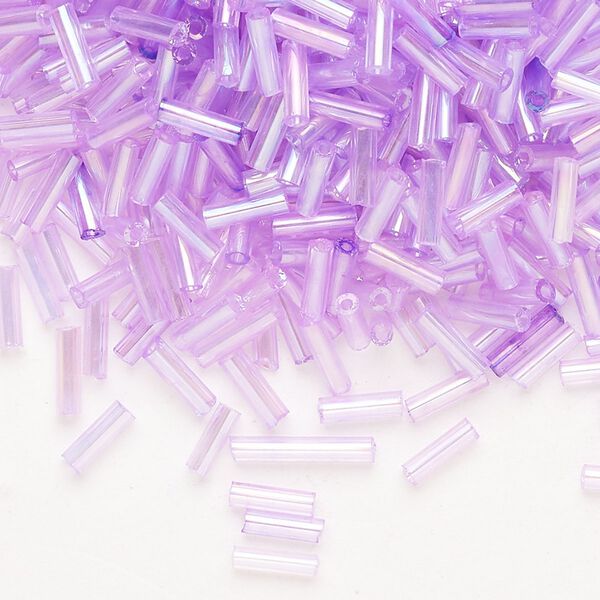 Bead, Ming Tree&trade;, bugle bead, glass, pkg/1/4 pound, 1/4 inch, rainbow dyed color transparent lilac. image number 0