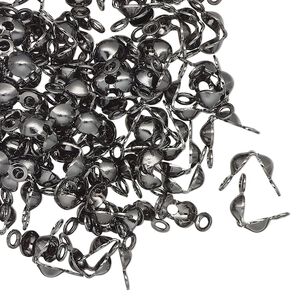Bead tip bottom clamp-on 1pkg100 gunmetal-finished, 8x4mm / closed loop, brass