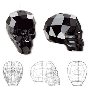 Bead 1pk jet, Crystal Passions&reg; 19x18mm skull 5750