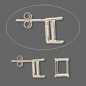 Earstud 1pkg2 Sure-Set&trade; 14Kt gold, 9x7mm emerald cut pre-notched 4-prong basket-style setting / earnuts, 1 pair