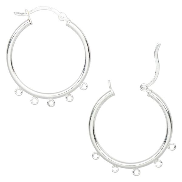 Earring hoop 1pkg2 sterling silver, 27mm round / latchback / 5 open loop, 1 pair image number 0