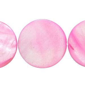 Mother-of-pearl shell 1pkg1, puffed flat round bead 15 inch dark pink 24-25mm