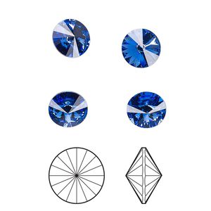 Chaton 8pk sapphire foil back, Crystal Passions&reg; 8.16-8.41mm rivoli SS39 1122