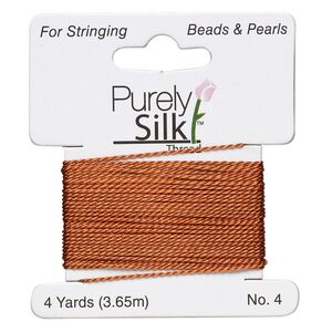 Thread, Purely Silk&trade; 2pkg2yd, rust, medium-heavy, size #4, 24-pound test, card.