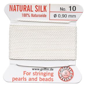 Thread, Griffin, silk, white, size #10. Sold per 2-meter card (approximately 78 inches).