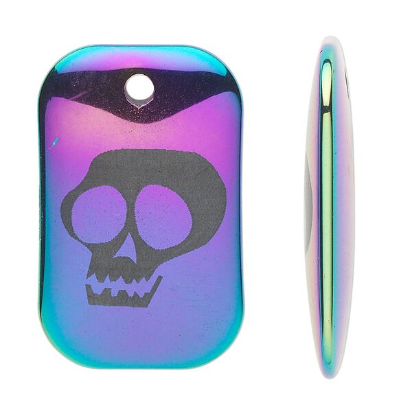 Hemalyke&trade; 1pkg1, electroplated rainbow skull rectangle focal 35x22mm image number 0