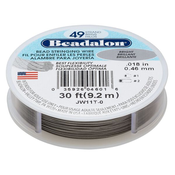 Wire, Beadalon&reg;, nylon and stainless steel, bright, 49 strand, 0.018-inch diameter. Sold per 30-foot spool. image number 0