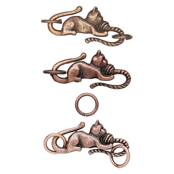 Clasp S-hook 1pkg1 copper-plated pewter (tin alloy), 29x13mm / 7.5mm 17 gauge jump ring, antique 1-strand image number 0