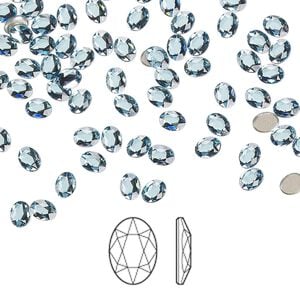 Flat back 12pk aquamarine foil back, Crystal Passions&reg; 4x3mm oval 2603