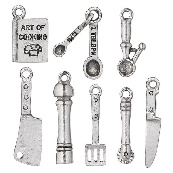Charm set, antiqued pewter (tin-based alloy), 17.5x4.5mm-30x11mm kitchen theme. Sold per 8-piece set. image number 0