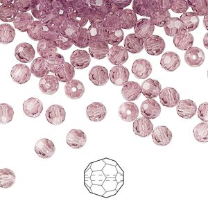 Bead 144pk light amethyst, Preciosa Czech crystal 4mm round