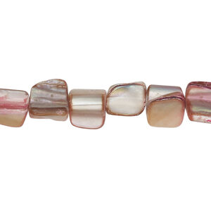 Mother-of-pearl shell 1pkg1, triangle tube bead 14 inch pink and soft gold 7x7mm-11x9mm