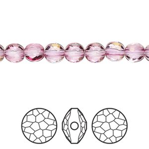 Bead 4pk dark rose, Crystal Passions&reg; 6mm puffed round 5034