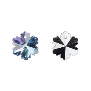 Drop, glass, opaque clear vitrail light, 14mm snowflake. Sold per pkg of 10.