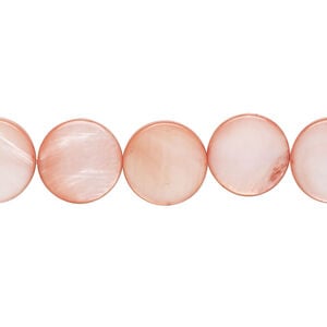 Mother-of-pearl shell 1pkg1, puffed flat round bead 15 inch dark salmon 11-12mm