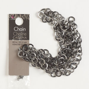 Chain / finding mix 1pkg7 rolo, 8.7mm textured /  6mm open jump ring / 12x6mm lobster claw clasp, gunmetal-finished steel