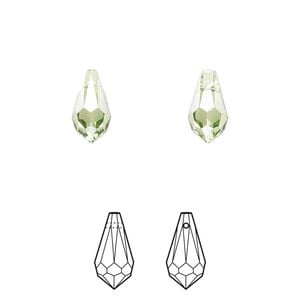 Drop 2pk peridot, Crystal Passions&reg; Regenerated 11x5.5mm pendant teardrop 6000
