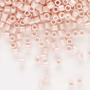 Seed bead, Delica&reg;, glass, pkg/7.5g, #8 round, opaque glazed luster light salmon (DBL-1533-1).