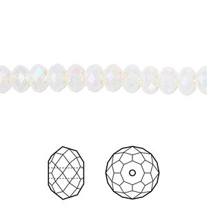 Bead 360pk white opal shimmer 2X, Swarovski&reg; 6x4mm rondelle 5040