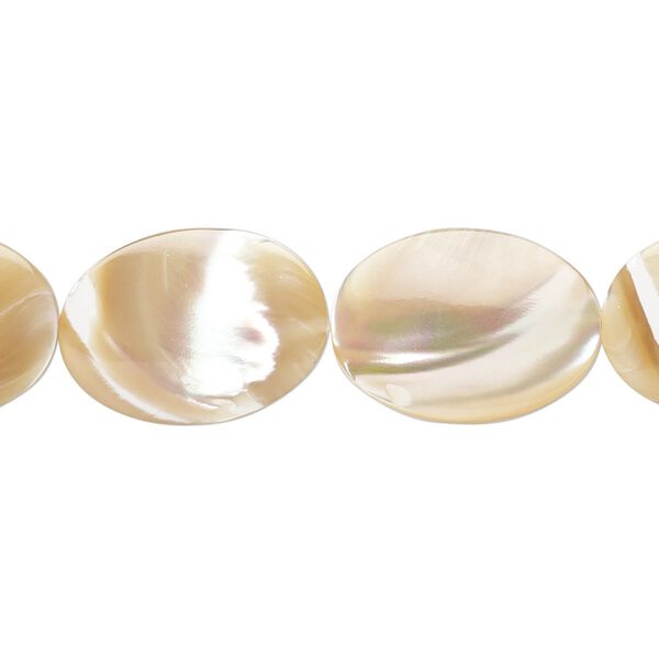 Mother-of-pearl shell 1pkg1, flat oval bead natural 15.5 to 16 inch 18x13mm image number 0