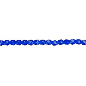 Bead, Czech fire-polished glass, cobalt, 3mm faceted round. Sold per 15-1/2" to 16" strand, approximately 130 beads.