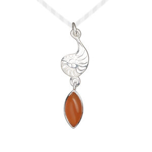 Drop 1pkg1, antiqued sterling silver and carnelian, 26x8mm nautilus
