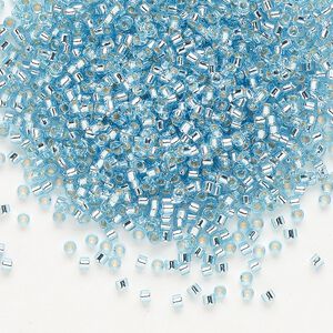Seed bead, Delica&reg;, glass, pkg/7.5g, #11 round, transparent silver-lined aqua (DB-0044).