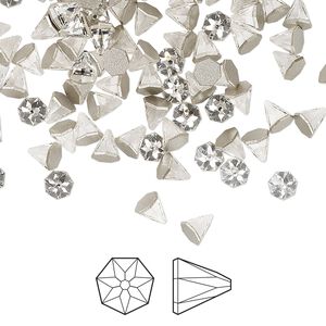 Flat back 144pk crystal clear foil back, Swarovski&reg; 4mm round spike 2019