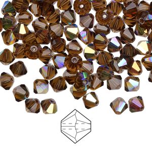 Bead 24pk smoked topaz AB, Preciosa Czech crystal 5mm bicone