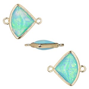 Link, Opalized Ice&trade;, "opal" (resin) and gold-finished brass, light blue, 19x15mm double-sided fan. Sold per pkg of 4.