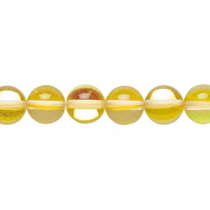 Bead, iridescent glass, transparent yellow, 8mm round. Sold per 15-1/2" to 16" strand.
