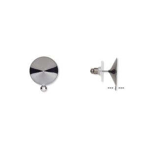 Earstud 1pkg10 Almost Instant Jewelry&reg;, 16.5mm round / 16mm rivoli glue-in setting / closed loop / comfort clutch, gunmetal-finished brass / steel / plastic 5 pair