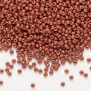 Seed bead, Preciosa Ornela Czech glass, pkg/50g, #11 rocaille, opaque PermaLux dyed brown chalkwhite, (22007).