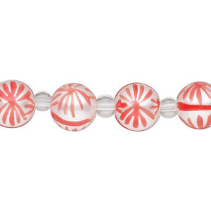Bead, glass 1pkg8, opaque white and red, 10mm hand-painted round.