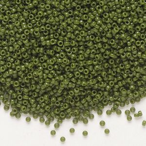 Seed bead, Miyuki, glass, pkg/250g, #15 rocaille, opaque avocado, (RR-501).