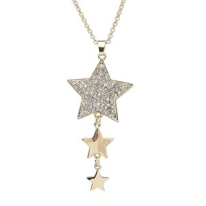 Necklace, glass rhinestone with gold-finished steel and "pewter" (zinc-based alloy), clear, 30x28mm star, 29 inches with 3-inch extender chain and lobster claw clasp. Sold individually.