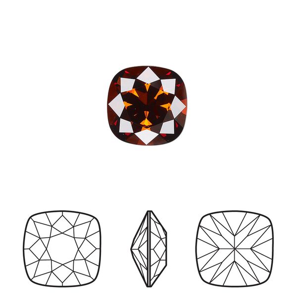 Fancy stone 72pk smoked amber foil back, Swarovski&reg; 12mm square 4470 image number 0