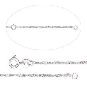 Chain 1pkg1 sterling silver Singapore, 1.3mm / springring clasp, Gossamer 2N1&trade; adjustable 18 & 20 inch