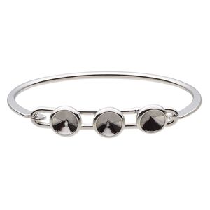 Bracelet, Almost Instant Jewelry&reg;, bangle, imitation rhodium-finished brass, 11mm wide with (3) SS39 rivoli glue-in settings and latch bar, 7 inches. Sold individually.