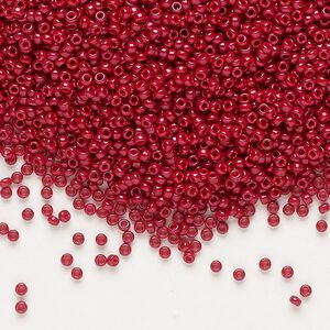 Seed bead, Miyuki, glass, pkg/35g, #15 rocaille, opaque outside dyed maroon, (RR-1464).