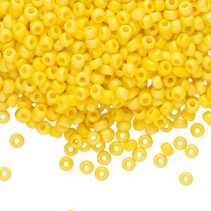 Seed bead, Miyuki, glass, pkg/50g, #8 rocaille, opaque matte rainbow canary, (RR-404D/FR).