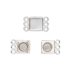 Clasp magnetic 1pkg1 sterling silver, 8.5mm square, JBB Findings 3-strand