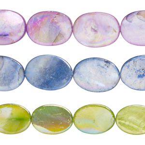 Mother-of-pearl shell 1pkg3, flat oval bead mix 15 inch multicolored AB 16x12mm-20x15mm