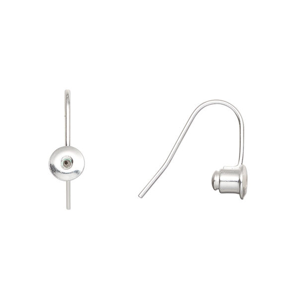 Ear wire 1pkg10, earstud converter, silver-plated brass /silicone, 14mm fishhook with 5mm barrel, fits up to 22 gauge earstud, 5 pair image number 0